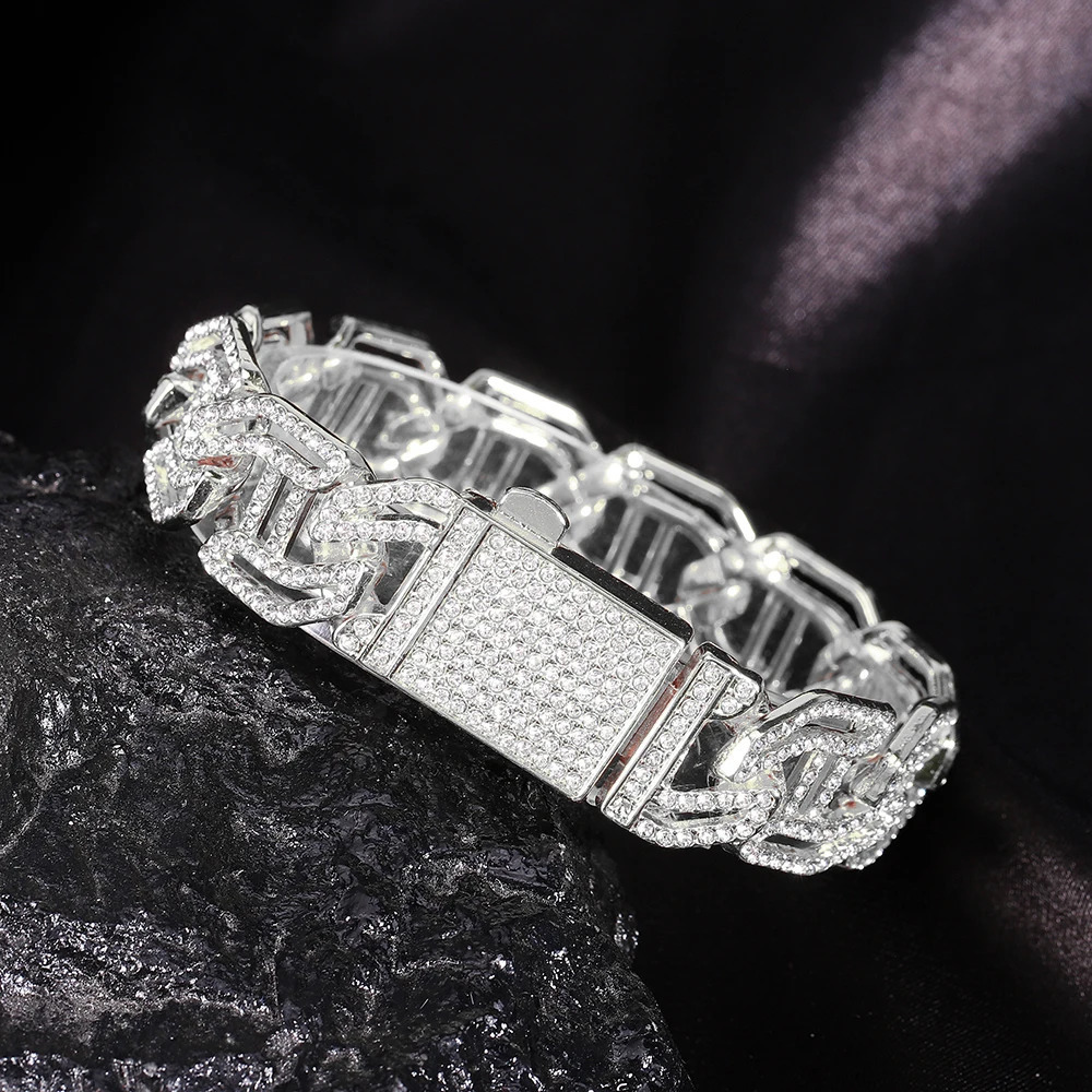 Hip Hop Shiny Cuban Link Chain Bracelet Women Men Gold Color Rhinestone Iced Out Bracelets Punk Wristband Jewelry Gift 250707