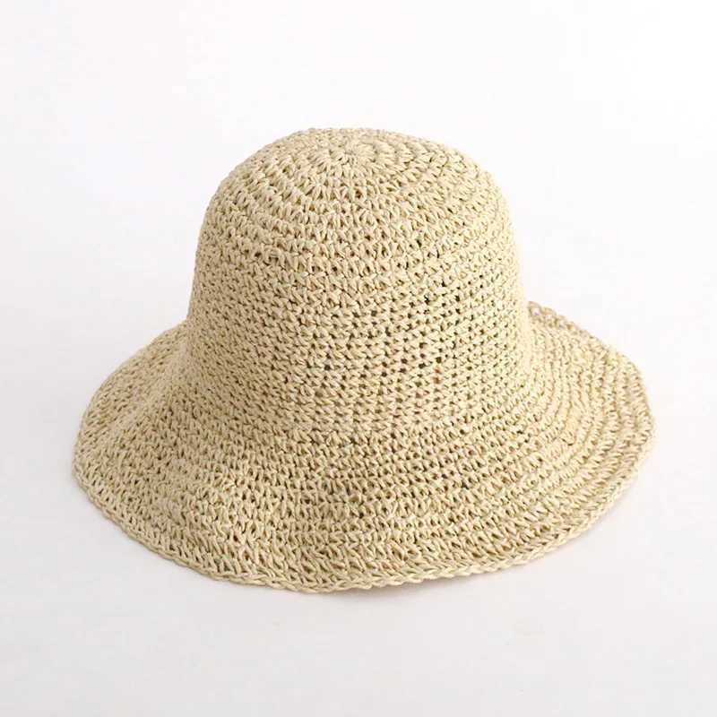 Straw Hat Womens Summer Simple Handmade Straw Woven Retro Fisherman Hat Big Edge Foldable Sun Hat Y250707