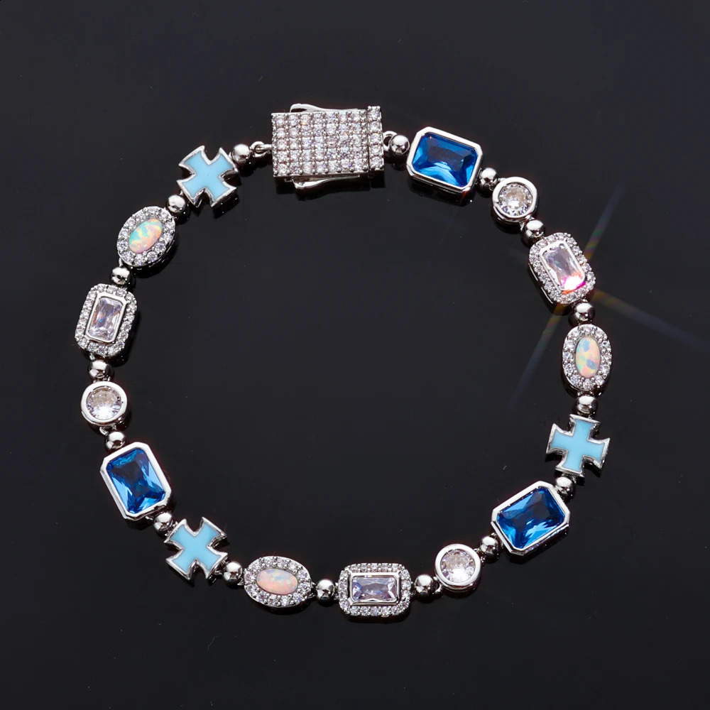 Custom n Street Hip Hop Jewelry Multi Color Gemstone Enamel Tennis Bracelet Iced Out Motif Cross 250707