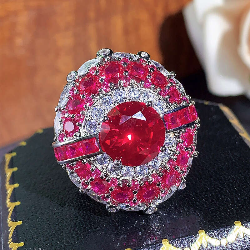 Autumn Winter New Jewelry Blue Topaz Red Corundum Cover Ring Light Luxury Open Women's Fashion Versatile C3f