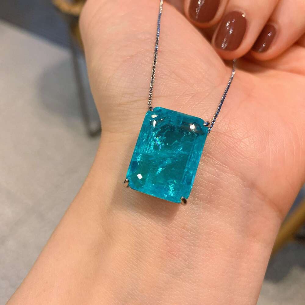 Tiktok Live Paraiba Blue Light Rectangular Earrings Pendant Simple Women's Style 9E6