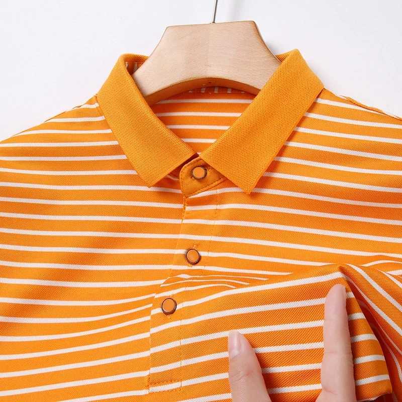 2024 Mens New Striped Cotton Business Casual Short Sleeved Polo Shirt Fashion Short Sleeved Comfortable and Breathable Top Y250708 Y250708