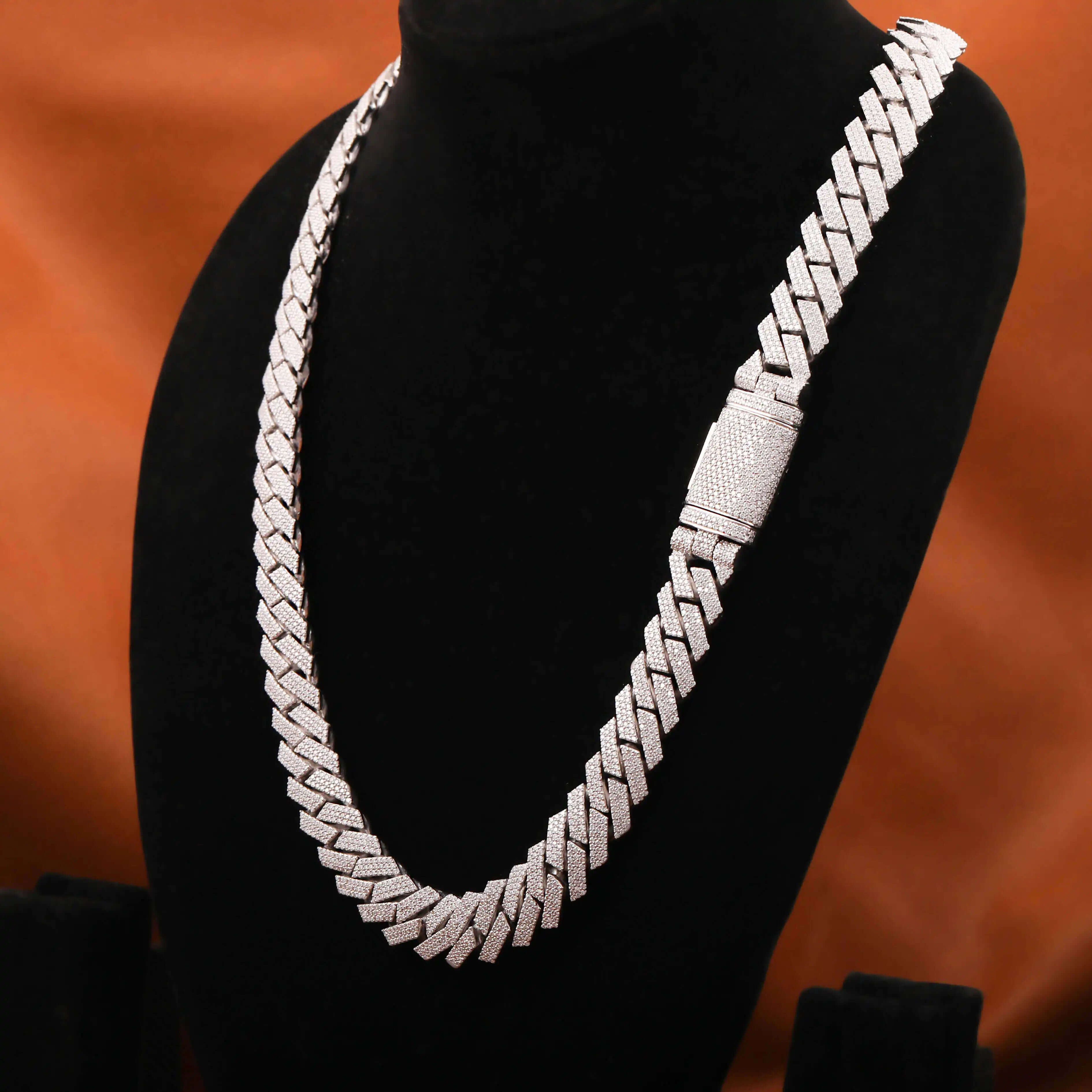 Mens 14mm 925 Sterling Silver Cuban Style Rapper Chain 18K Gold Plated Moissanite Diamond Fashion Body Chain