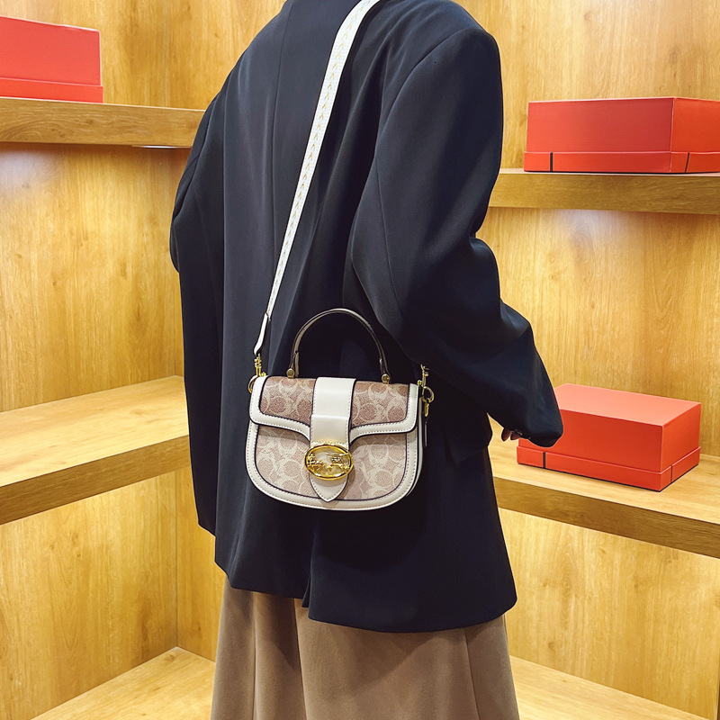 Designer 2025 New Trendy High-End Color-Block Shoulder Versatile Wide Strap Crossbody Commuter Handbag Light Luxury Women's Bag