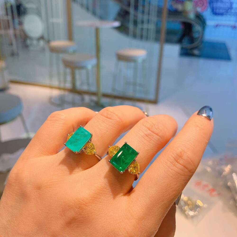 New Style Socialite Micro Pave Square Shape Large Zircon Ring Imitation Paraiba Color Jewelry 6E7