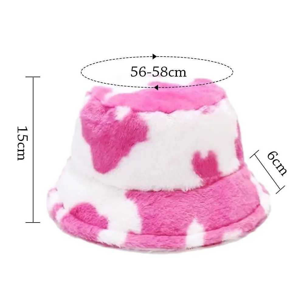 Winter Bucket Hat Womens Fashion Milk Cow Grain Panama Warm Hats Female Vintage Faux Fur Fisherman Cap Hats For Women Casual Y250707