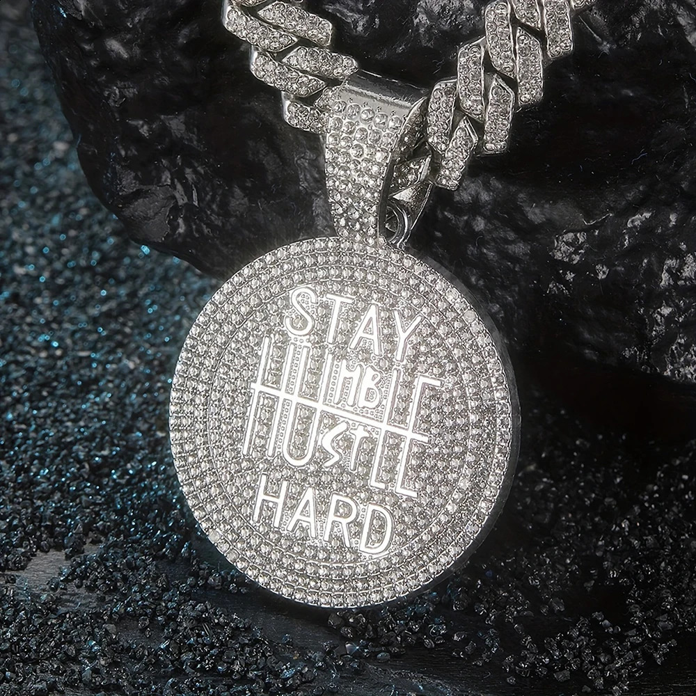 Men Women Hip Hop STAY HARD Pendant Necklace with 13mm Cuban Chain HipHop Iced Out Bling Necklaces Fashion Charm Jewelry USA 250707