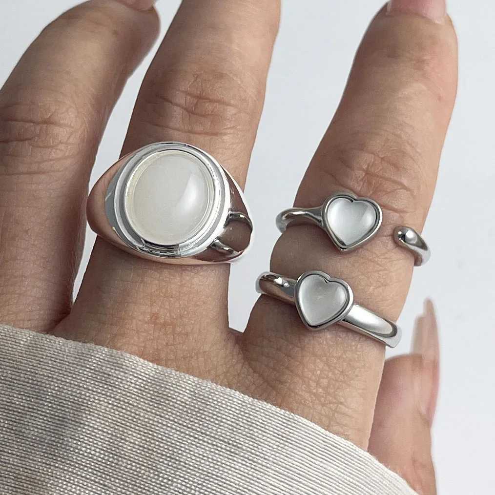 925 Sterling Silver Rings for Women Couple Minimalist Handmade Oval White Stone Ring Fine Jewelry Gift Prevent Allergy XJ250707