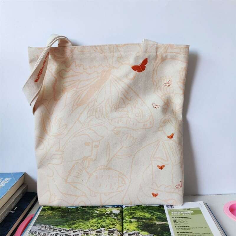 Black 2024 New Korean Fashion Versatile Fresh Style Single Shoulder Embroidered Butterfly Canvas Bag