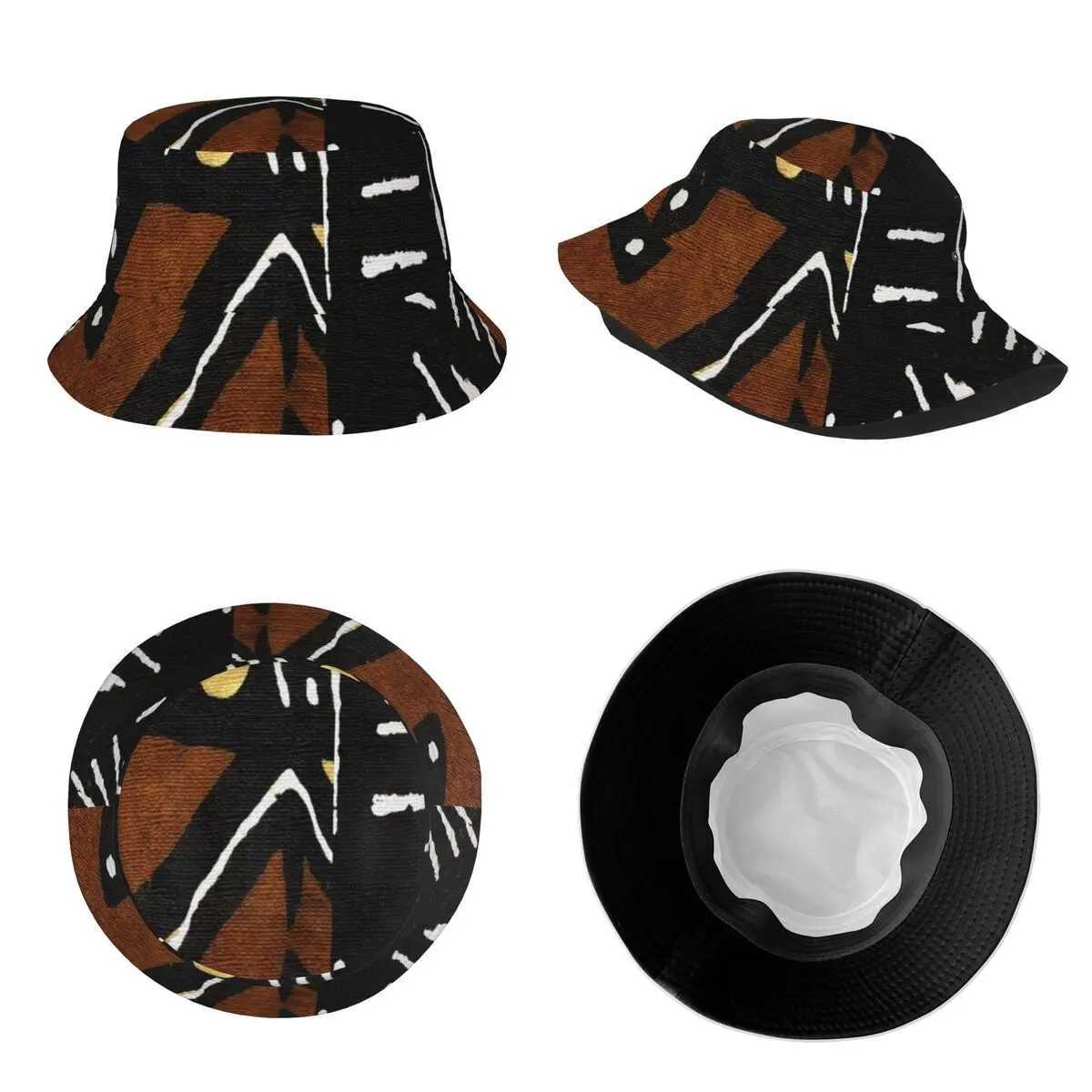 Unisex Bucket Hats Contemporary African Mud Cloth Spring Picnic Headwear Foldable Outdoor Fishing Cap Ancient Bob Gifts Idea Y250707