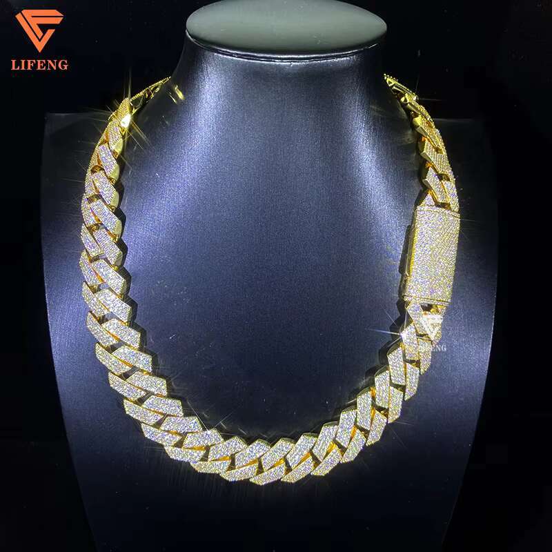 Hot Selling S925 Silver Fine Link Chain 20MM VVS Moissanite Cuban Necklace Brilliant Cut Hip Hop Style Jewelry for Women Men