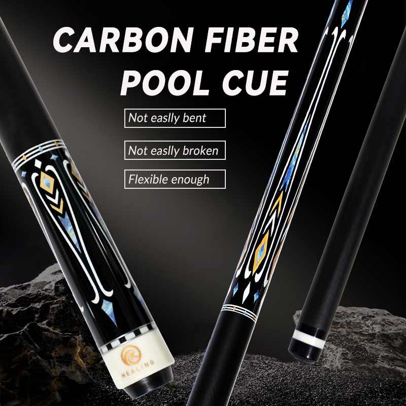 OKHEALING 1/2 Split Pool Cue Billiard Stick Carbon Fiber Billiard Cue 12.4mm Black Pigskin Tip Radial Pin or 8 Teeth Joint 1474mm/58inch Weight Adjust