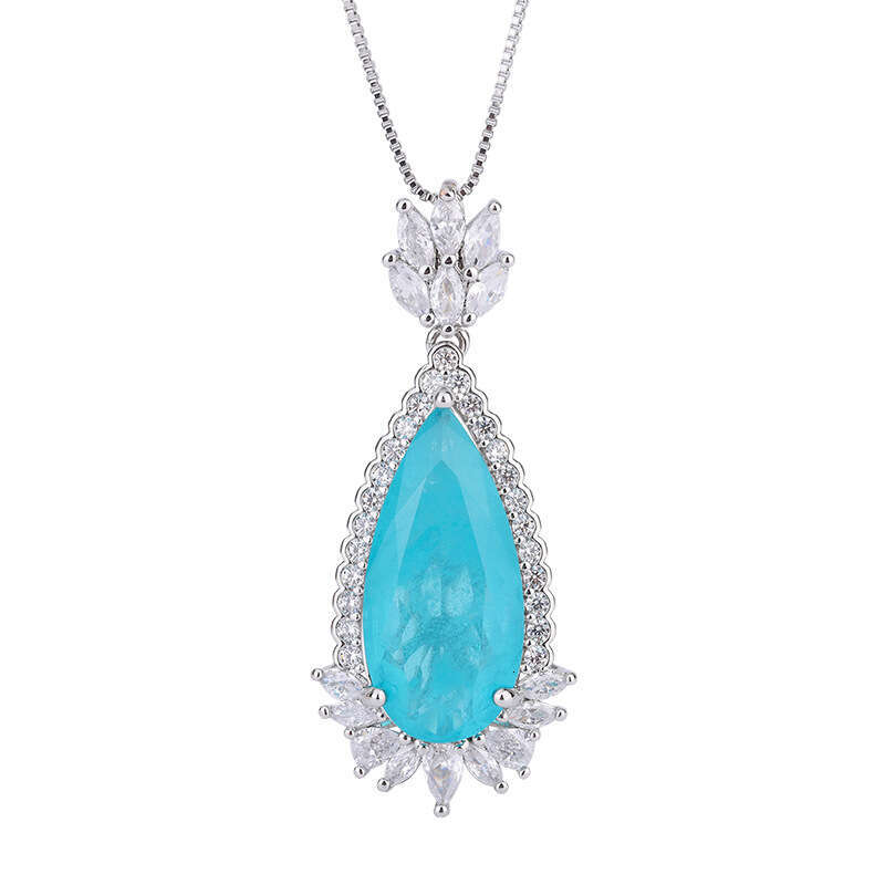 Fashion Gemstone Jewelry Emerald Necklace Water Drop Shape Inlaid Dia Paraiba Pendant For Women 438