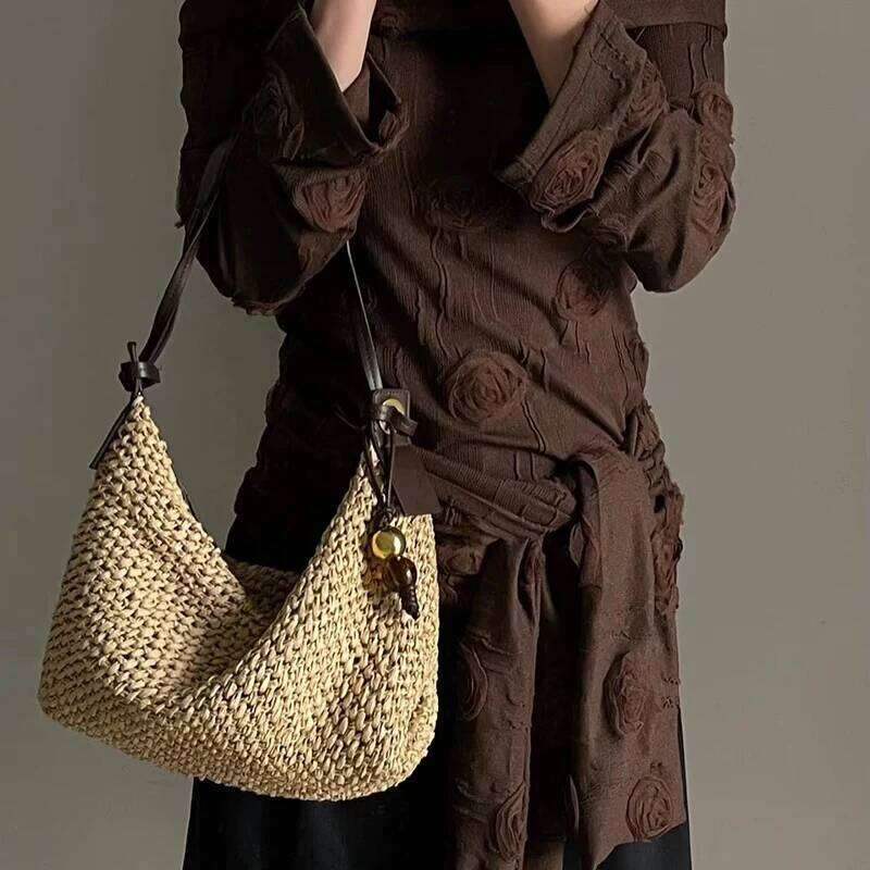 Bohemian Beach Straw Woven Bags For Women Designer Handbag And Purse 2025 New In Grass Beaded Ornaments Underarm Shoulder