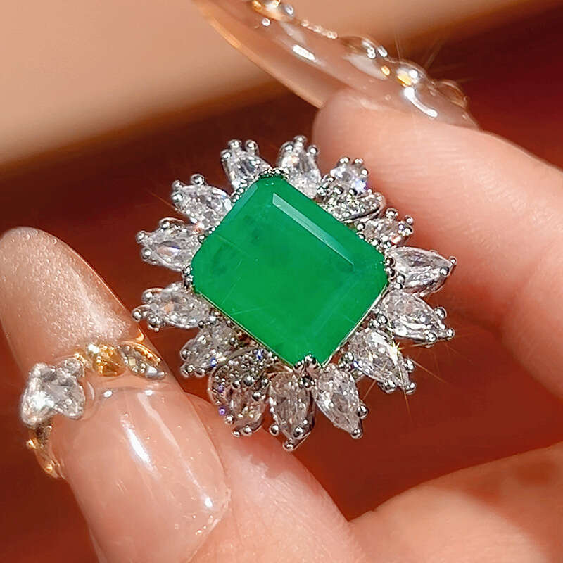 New Set Jewelry Earrings Rings Square Colorful Gemstone Red Corundum Fashion Light Women's Style 428