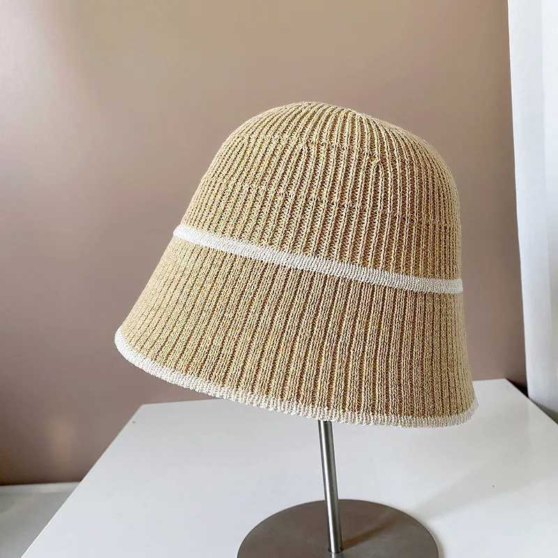Knitted Women Bucket Hat Luxury Sunscreen Panama Summer Breathable Sun Protection Fisherman Hats Streetwear Foldable Beach Cap Y250707
