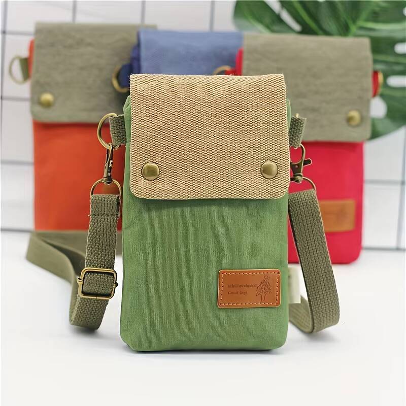 Mini Fabric Color Contrast Cell Phone Bag, Vintage Shoulder Purse For Women Small Crossbody Bag New All-match ddmynov
