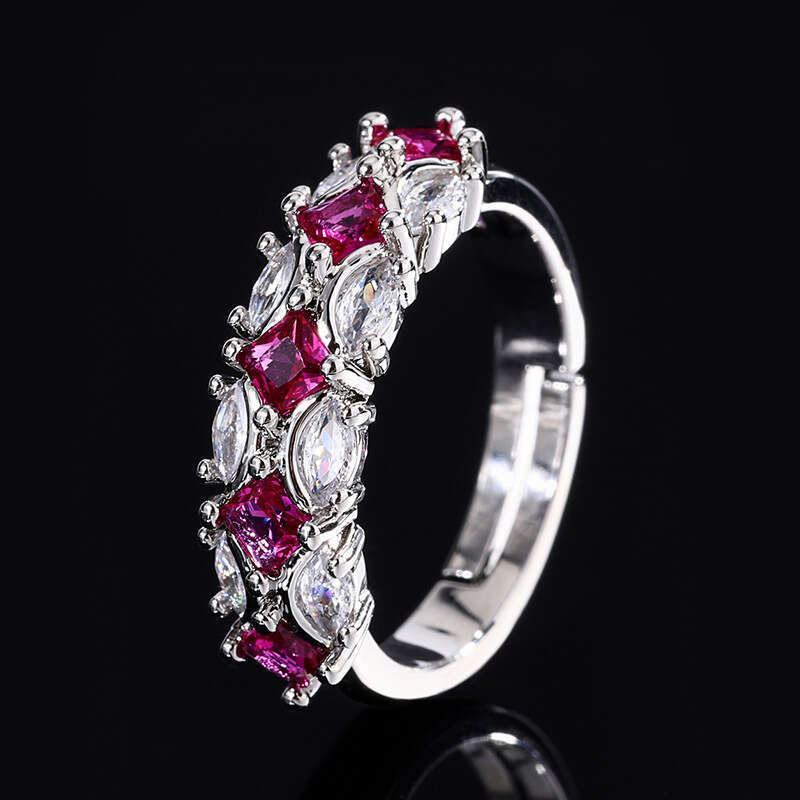 Huayoumei Jewelry Exquisite Emerald Zircon Hoop Exaggerated Row Earrings Inlaid Dia Red Tourmaline Ring 5Fc
