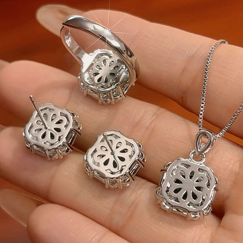 Gold-Plated Copper Jewelry Set Earrings Necklace Ring Red Niche Simple Fashion Women's Style Dfe