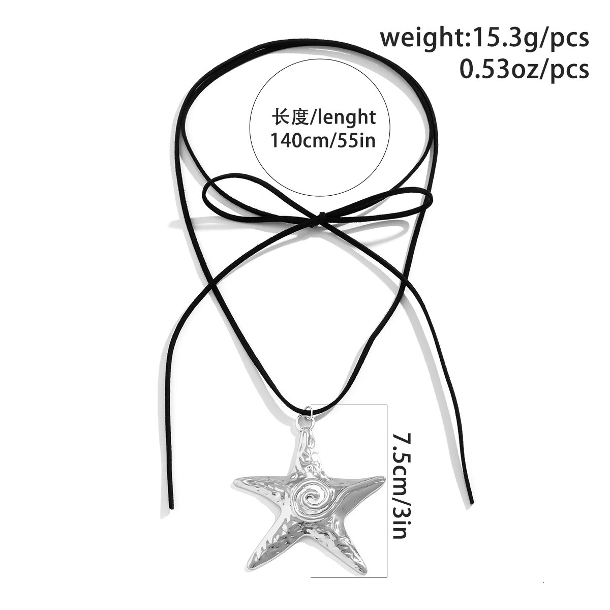 Punk Long Flannelette Rope With Big Stars Pendants Necklace for Women Exaggerated Large Starfish Necklaces 2023 Fashion Jewelry 250704