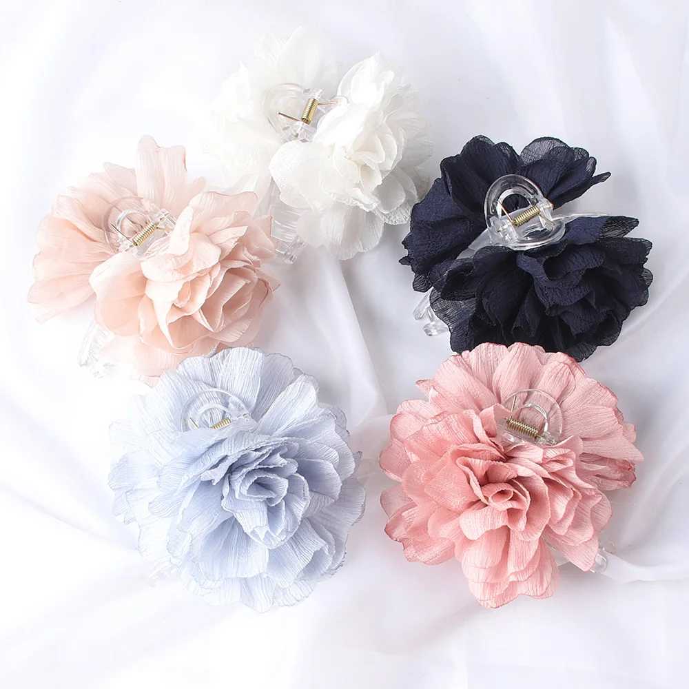 Fabric Big Flower Hair Claw Clips Women Girls Soft Chiffon Flowers Ponytail Holder Hair Clips Barrette Fashion Hair Accessories Y250707