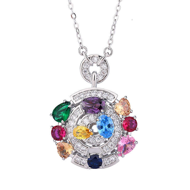 Gem Pendant Light Imitation High Carbon Dia Crystal Colorful Tourmaline Ring Necklace Zircon Women's 907