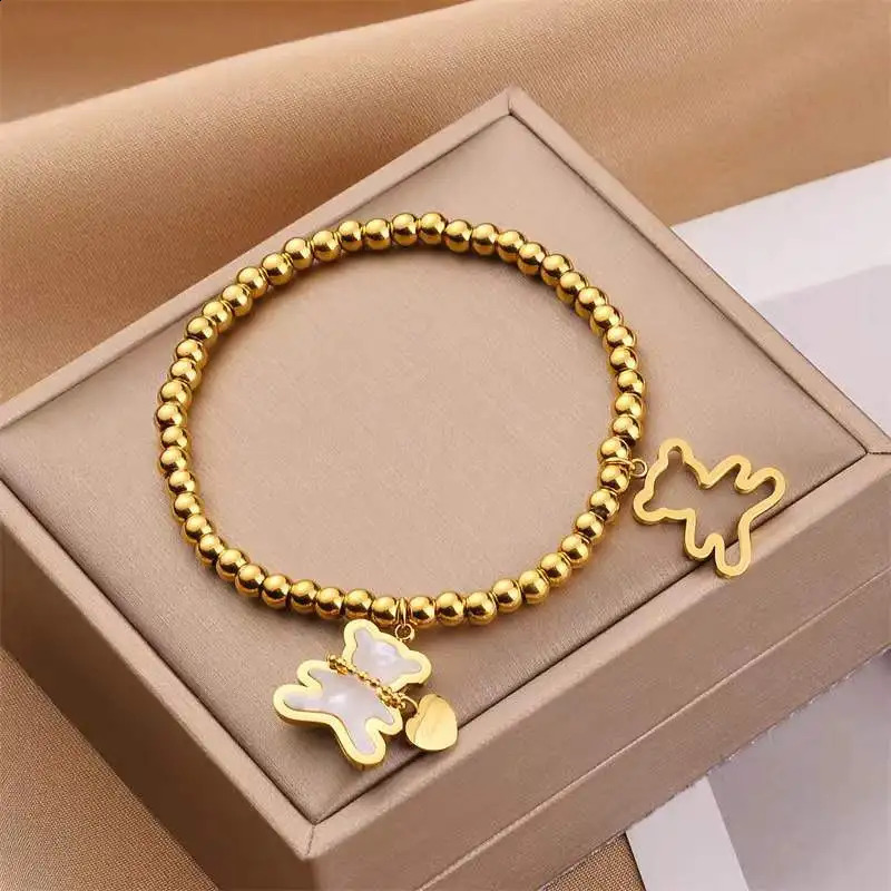 XIYANIKE Cute Style Women Bracelet Stainless Steel Bear Shape Beads Bracelets for Holiday Party Girls Jewelry 250707