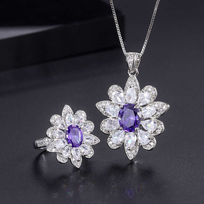 Product Tiktok Live S Sier Needle Trendy Imitation Jewelry High-End Purple Blue Set For Women 44F