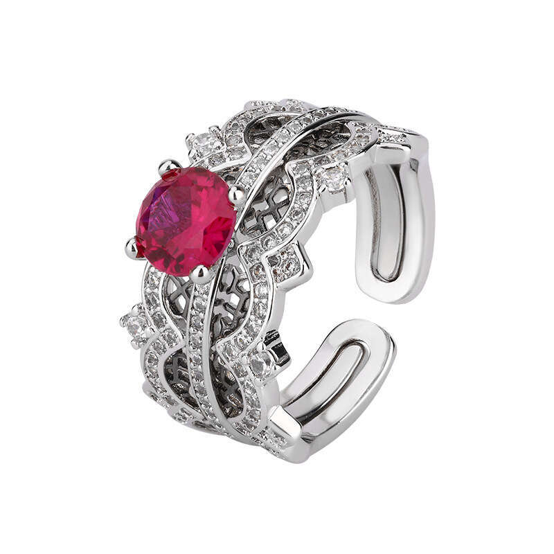 Blue Topaz New Niche High-End Colorful Red Corundum Two-In-One Ring Simple 4F1