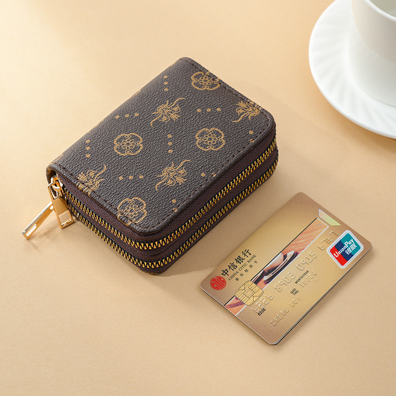Free shipping designer 2025 New Women Card Holder Double Zipper Accordion Fashion Multi-Card Slot Multi-Functional Card Clip Retro Trendy Coin Purse