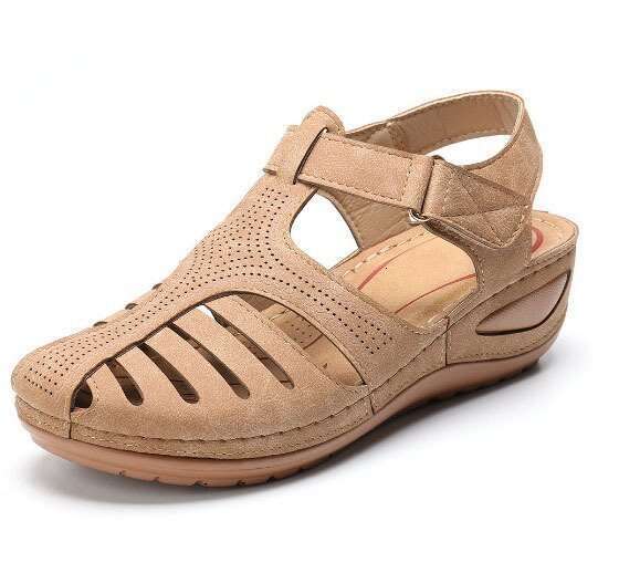New 2025 Summer for Women, Large Size Stitched Wedge Closed Toe Thick Sole Sandals