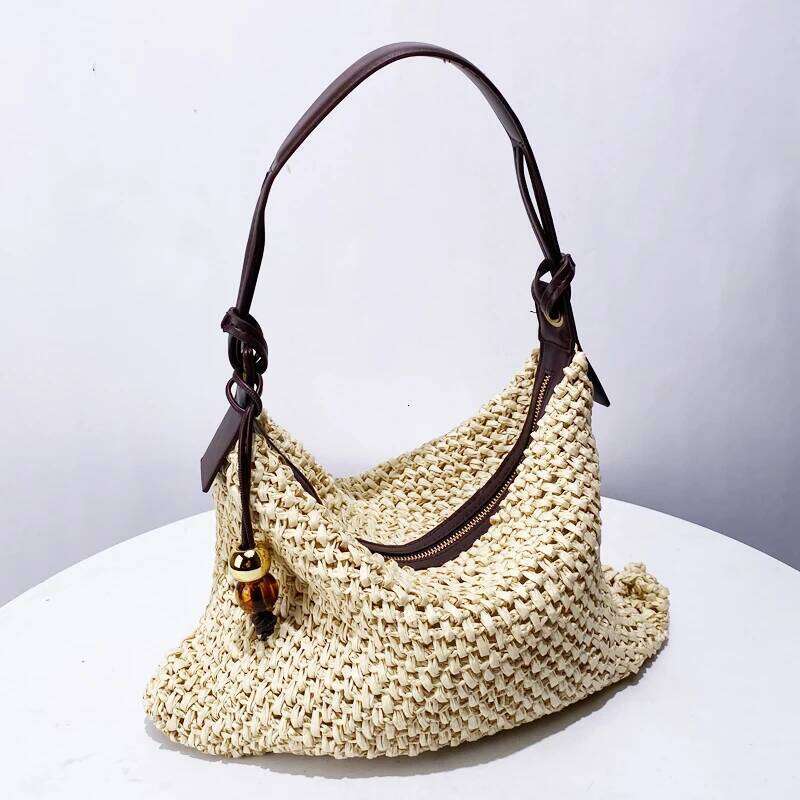 Bohemian Beach Straw Woven Bags For Women Designer Handbag And Purse 2025 New In Grass Beaded Ornaments Underarm Shoulder