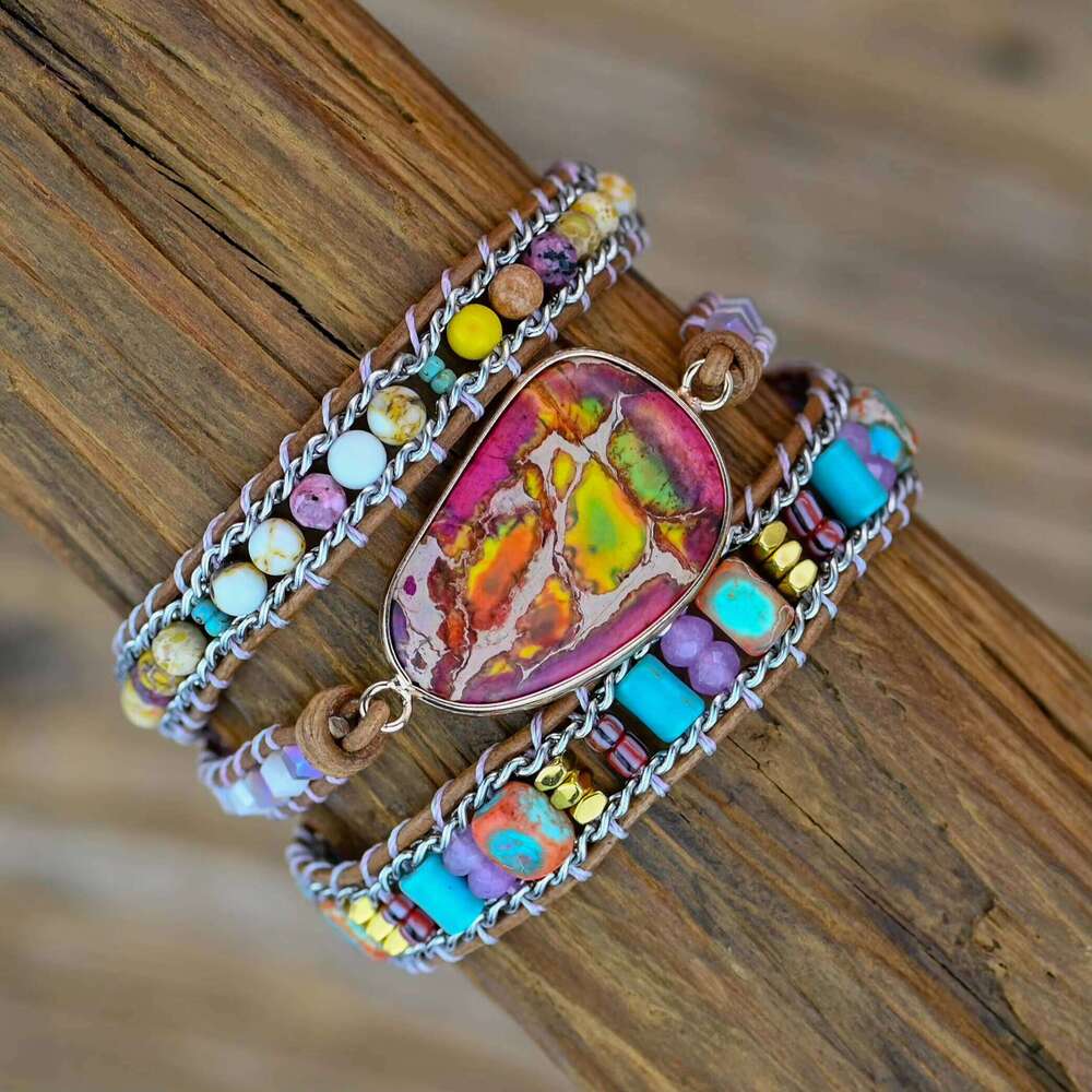 Bohemian Mixed Color Imperial Irregular Natural Stone 3-Layer Charm Bracelet Out of Stock