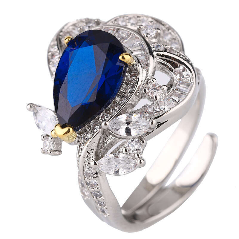 Autumn Winter New Jewelry Ring Simulated Blood Red Blue Spinel Pink Yellow Zircon Fashion Commuter Women's Style B48