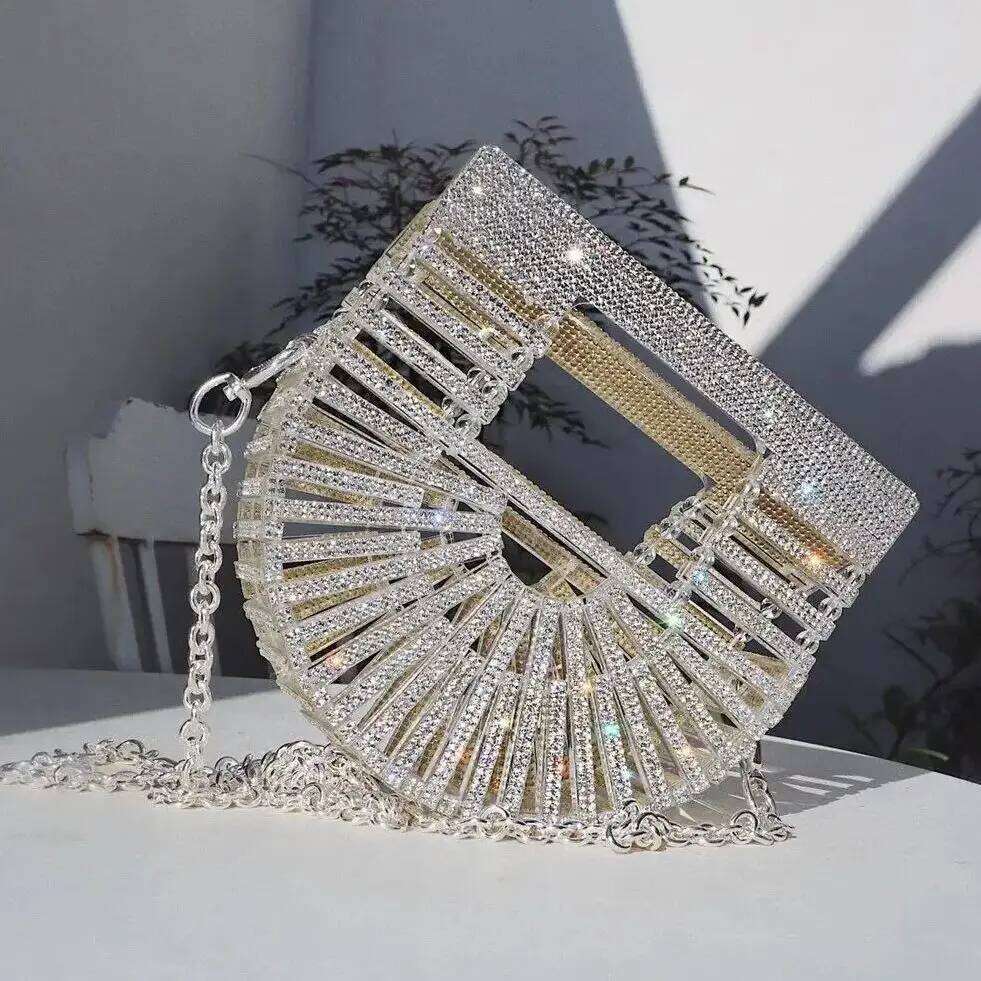 Designer bag 99 JIOMAY Half Moon Rhinestone Purse Designer Handbags Fan-Shaped for Women | Mini Shiny Basket Crystal Wedding Bag