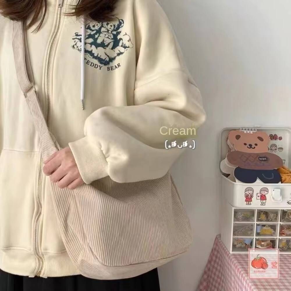 Solid Color Corduroy Crossbody Fashion Korean Casual Shoulder Bag Large Capacity Lazy Style Handbag Women ddmynov