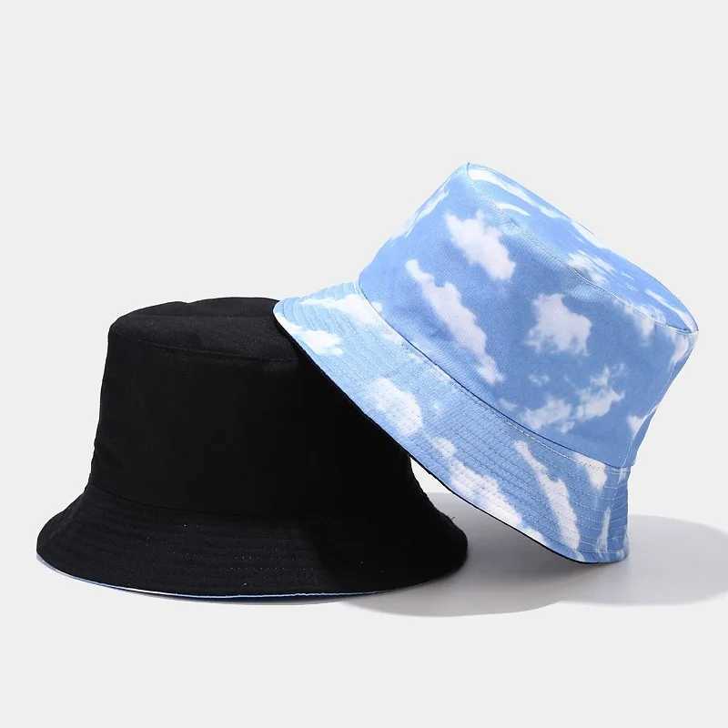 2024 Polyester Blue Sky And White Clouds Print Bucket Hat Fisherman Hat Outdoor Travel Sun Cap For Men And Women Y250707