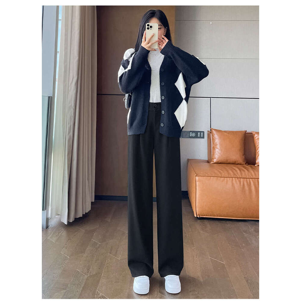 Woolen Wide-Leg Trousers For Women, Autumn And Winter New Loose Versatile High-Waist Draped Straight-Leg Casual Suit Pants B5