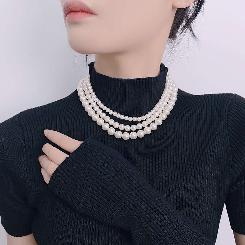 New Style Imitation Pearl Necklace Crystal Beads Fashionable Elegant Women's Glossy Versatile Jewelry E39