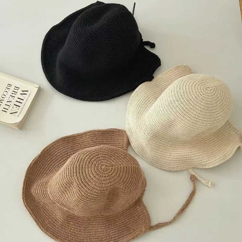Japanese Cute Strap Loli Caps for Women Spring Summer Travel Versatile Sunscreen Fashion Wide Brim Show Face Small Bucket Hat Y250707