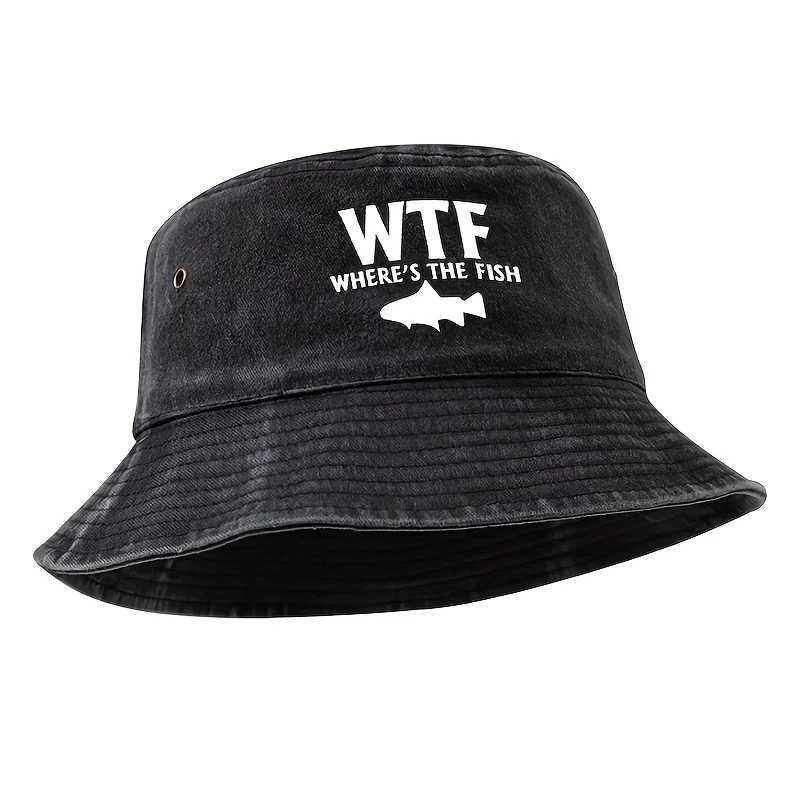 Male and female outdoor fishing fisherman hat WHERES THE FISH print lightweight sun hat camping leisure bucket hat. Y250707
