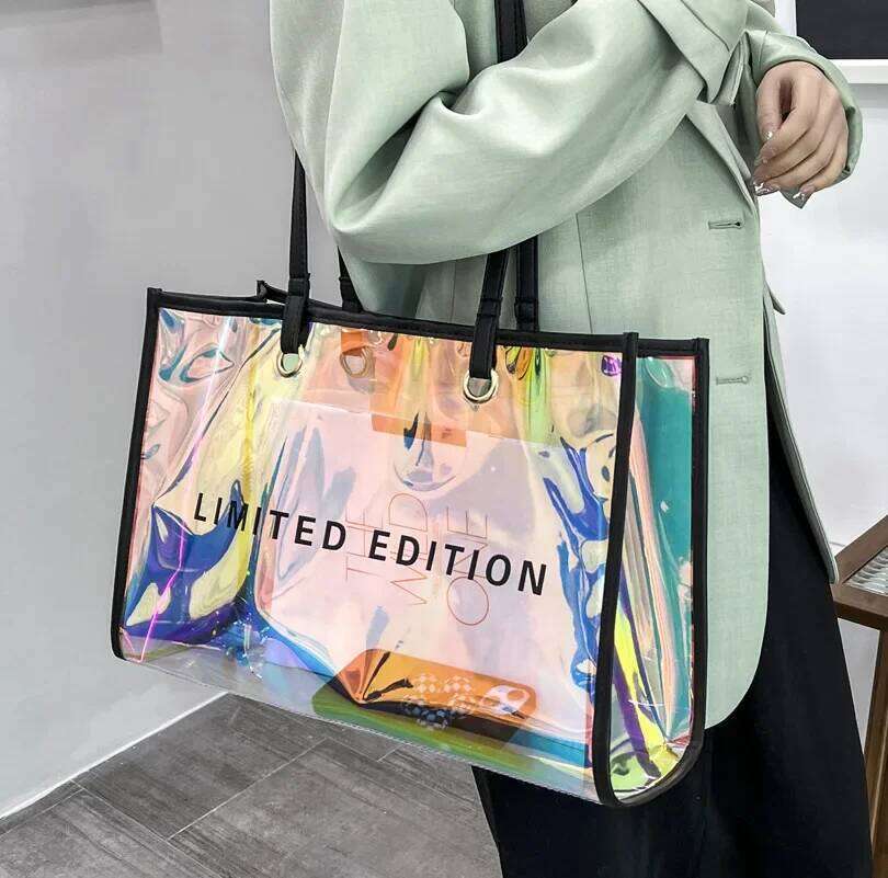 Fashion Transparent Handbag For Women PVC Clear Bag Travel Ladies Shoulder Bags With Purse Large Capacity Eco Beach Tote