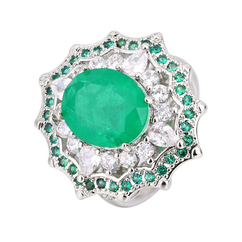 Jewelry Ring French Style Light Luxury Zircon Red Blue Emerald Women's High-End Accessories 1F8