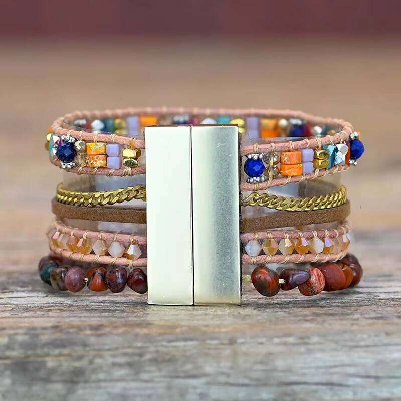 Fashionable Orange Crystal Woven Healing Natural Stone Bohemian Magnetic Clasp Bracelet Drop Ship
