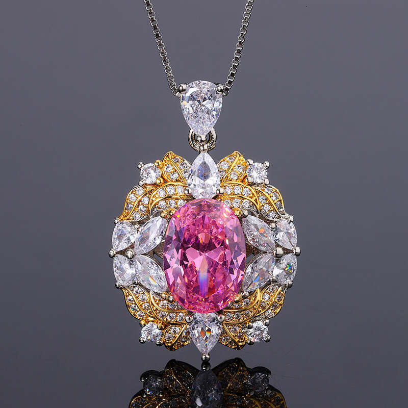 Aquamarine Zircon Paraiba Necklace Pendant Women's Emerald Imitation Red Tourmaline Ring 534