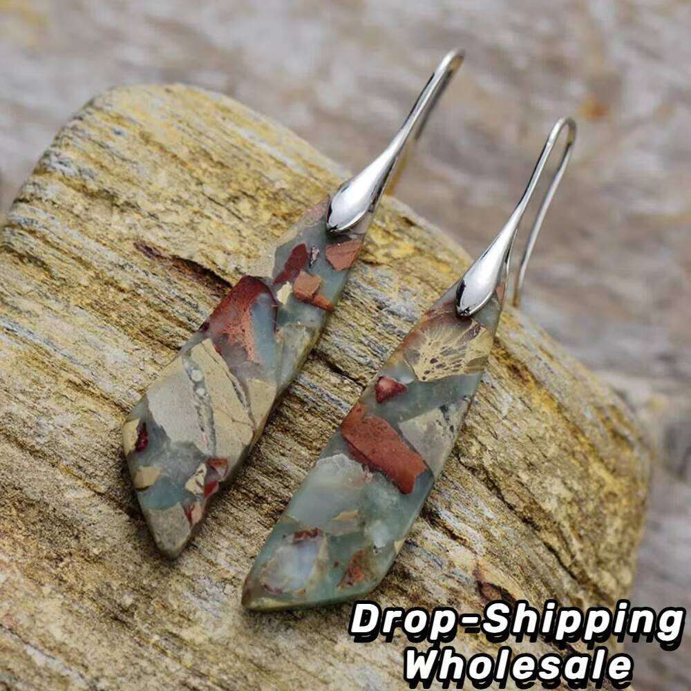 Fashionable Geometric Stone Jasper Earrings Bohemian Style Clearance