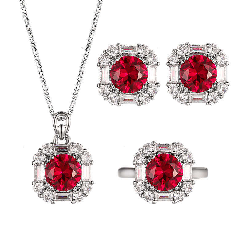 Gold-Plated Copper Jewelry Set Earrings Necklace Ring Red Niche Simple Fashion Women's Style Dfe