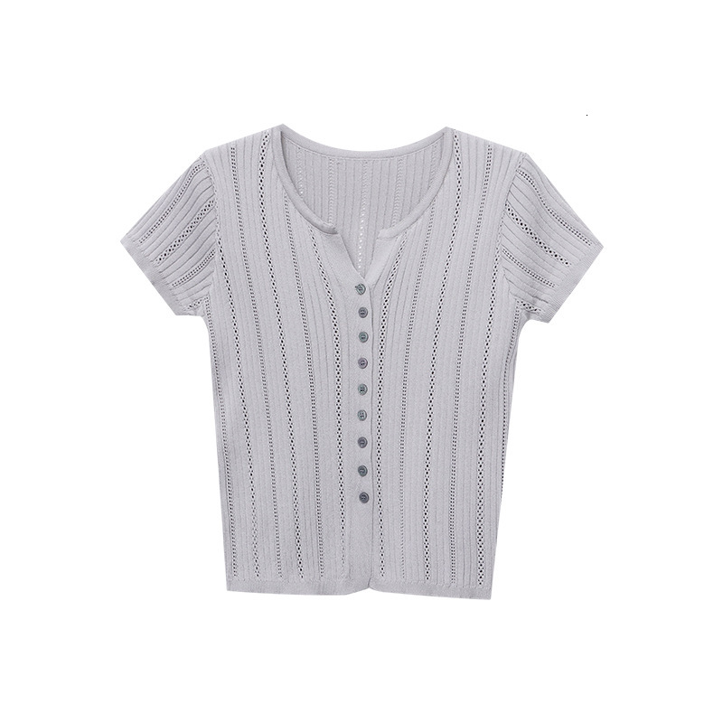 2025 Summer new women's T-shirt new French V-neck slim fit short sleeved knitted cardigan new designer T-shirt new elegant sexy designer short sl