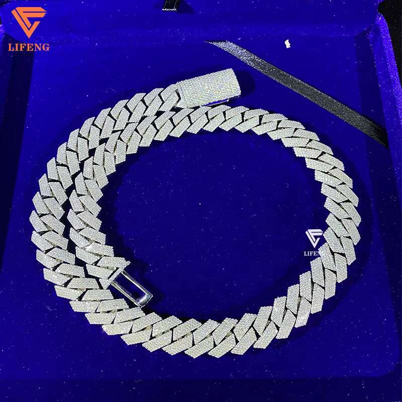 15mm 4Row White Gold Plated 925 Sterling Silver VVS Moissanite Diamond Necklace Custom Hip Hop Charm for Women