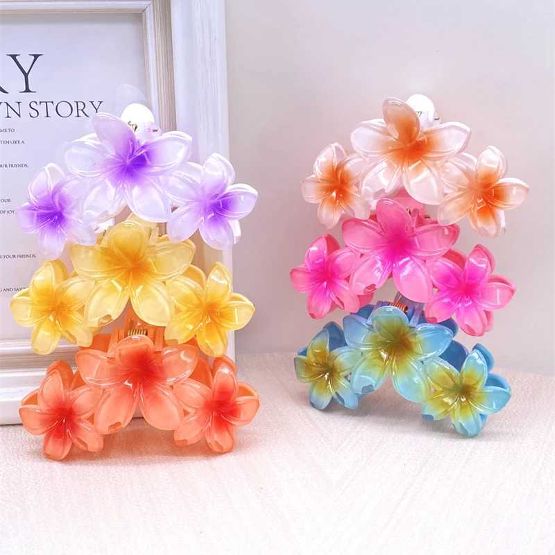 11CM 3 Frangipani Flowers Solid Color Gradient Color Shark Clip Hairpin Headwear Headdress Hair Accessories For Women Girls Y250707